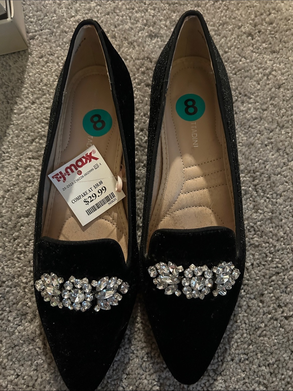 Adrienne Vittadini Black Velvet Jeweled Pointed Toe Flats